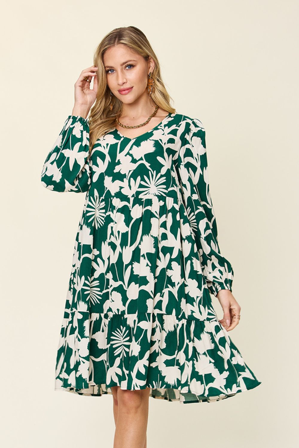 Printed Ruffle Hem Dress with Pocket - Dear Autumn