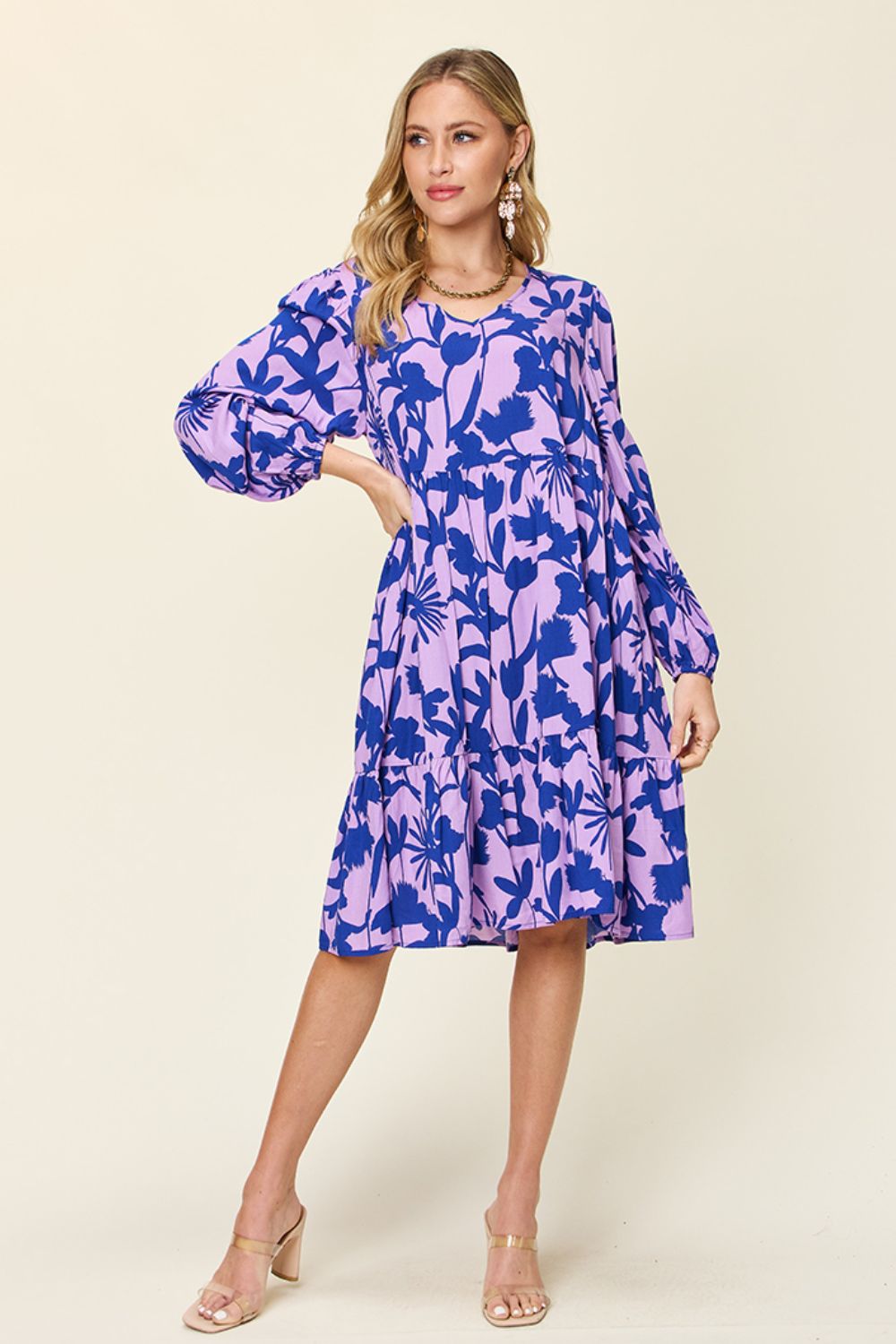 Printed Ruffle Hem Dress with Pocket - Dear Autumn