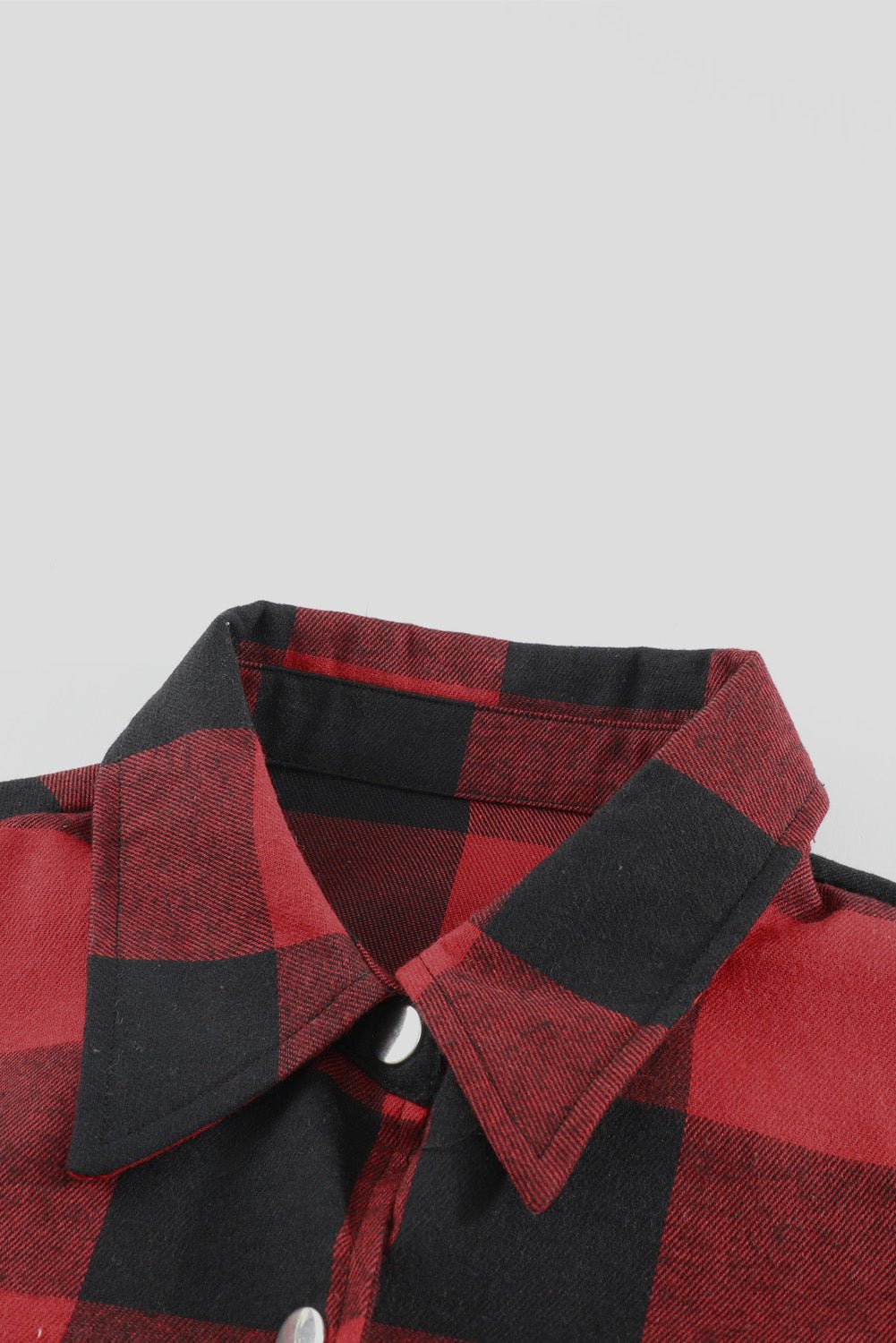 Red Plaid Collared Button Down Long Shirt Shacket - Dear Autumn