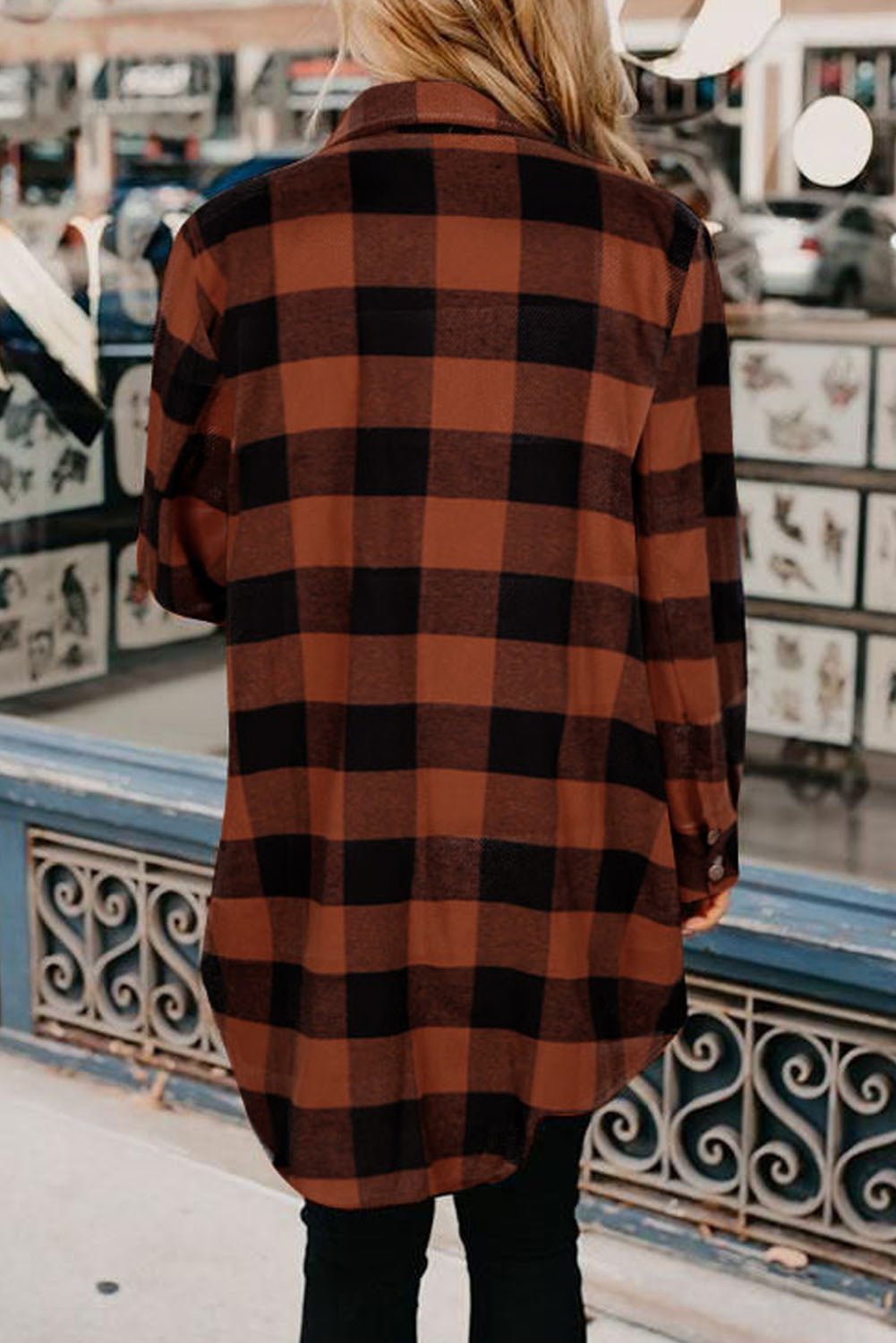 Red Plaid Collared Button Down Long Shirt Shacket - Dear Autumn