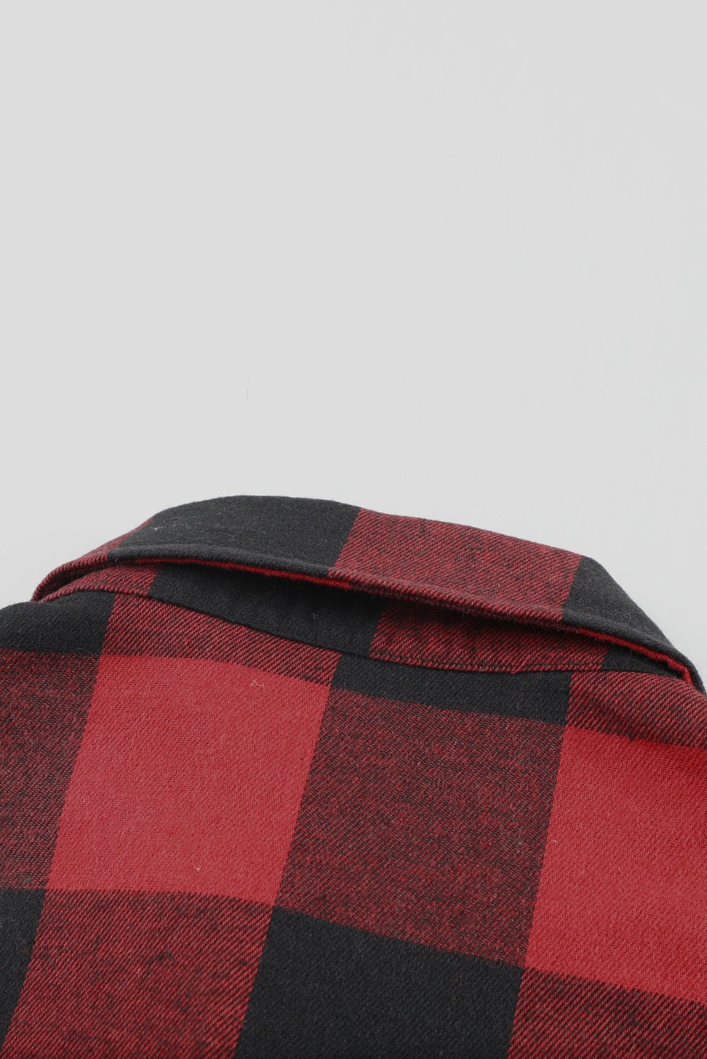 Red Plaid Collared Button Down Long Shirt Shacket - Dear Autumn