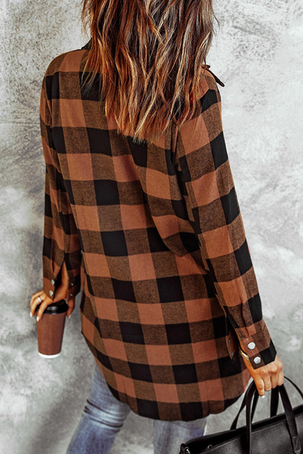 Red Plaid Collared Button Down Long Shirt Shacket - Dear Autumn