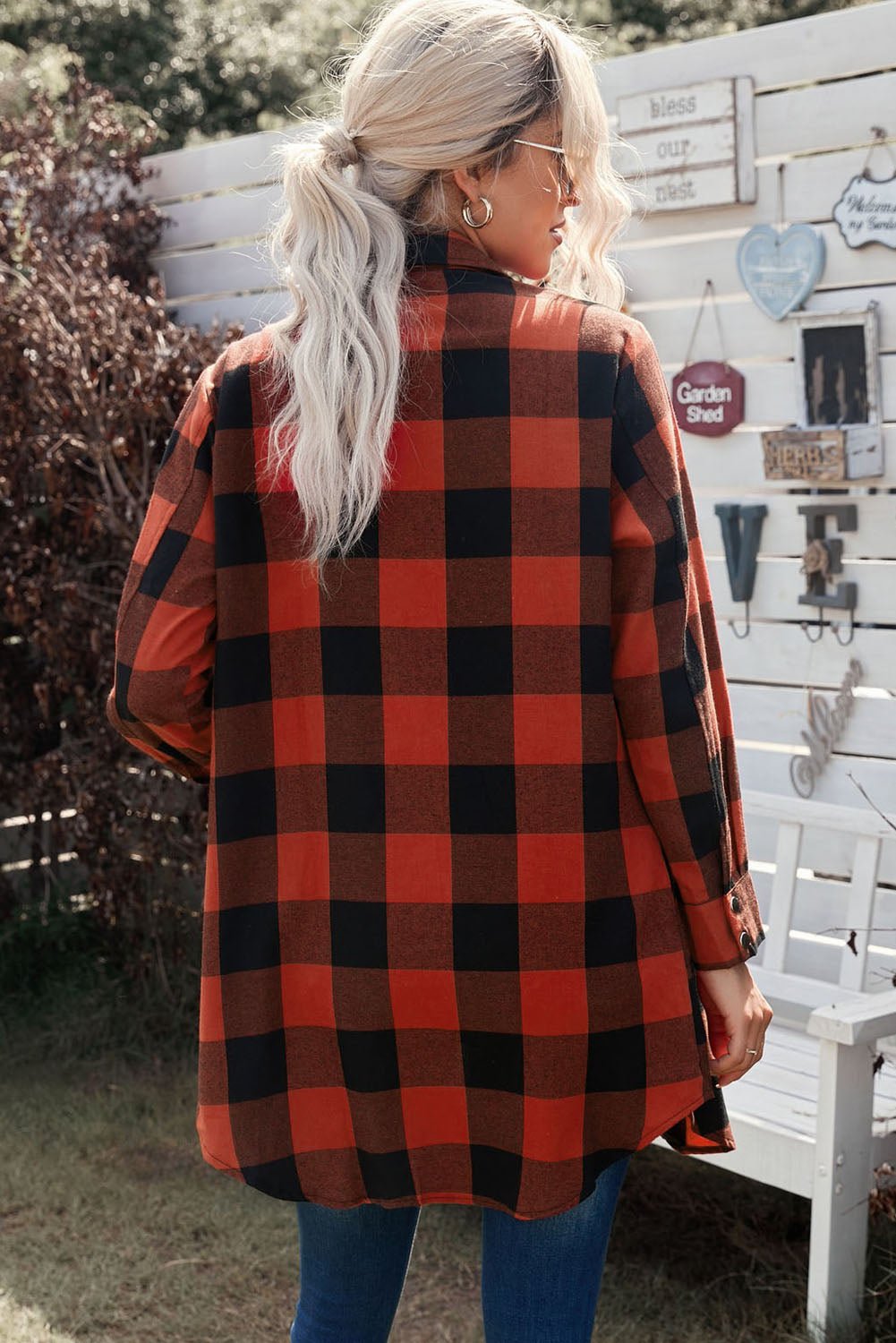 Red Plaid Collared Button Down Long Shirt Shacket - Dear Autumn