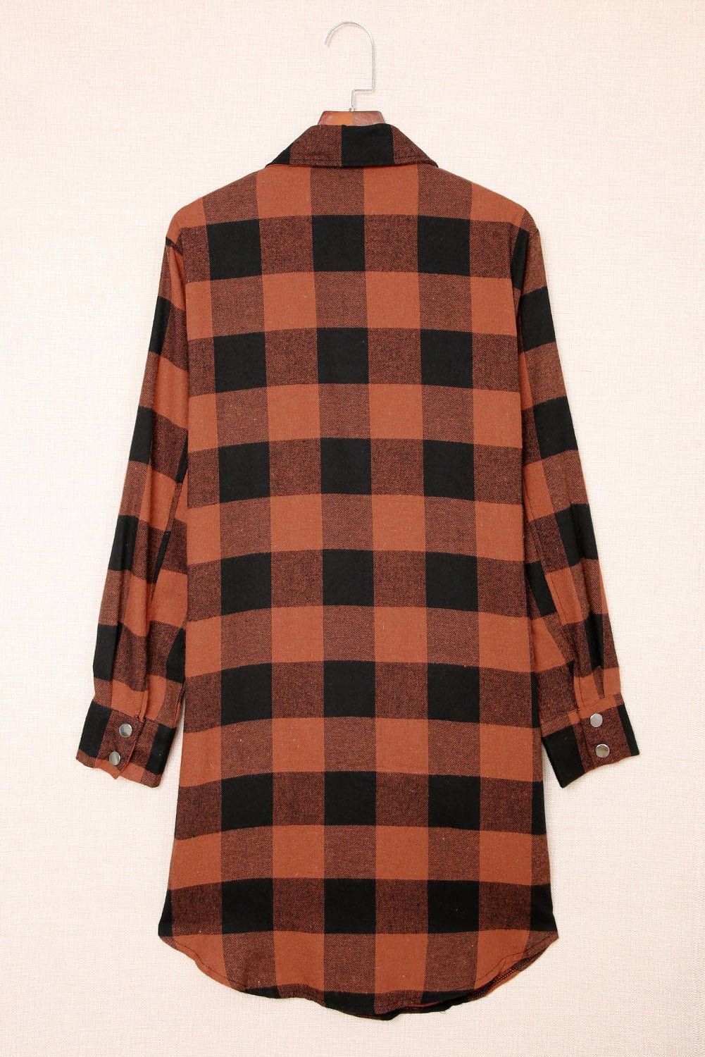 Red Plaid Collared Button Down Long Shirt Shacket - Dear Autumn