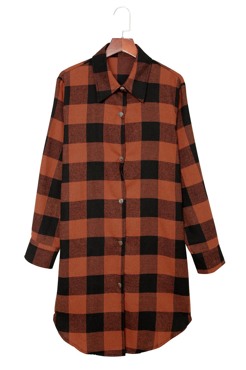 Red Plaid Collared Button Down Long Shirt Shacket - Dear Autumn