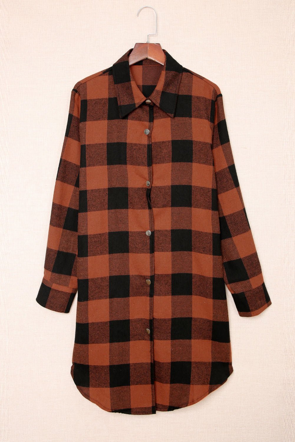 Red Plaid Collared Button Down Long Shirt Shacket - Dear Autumn