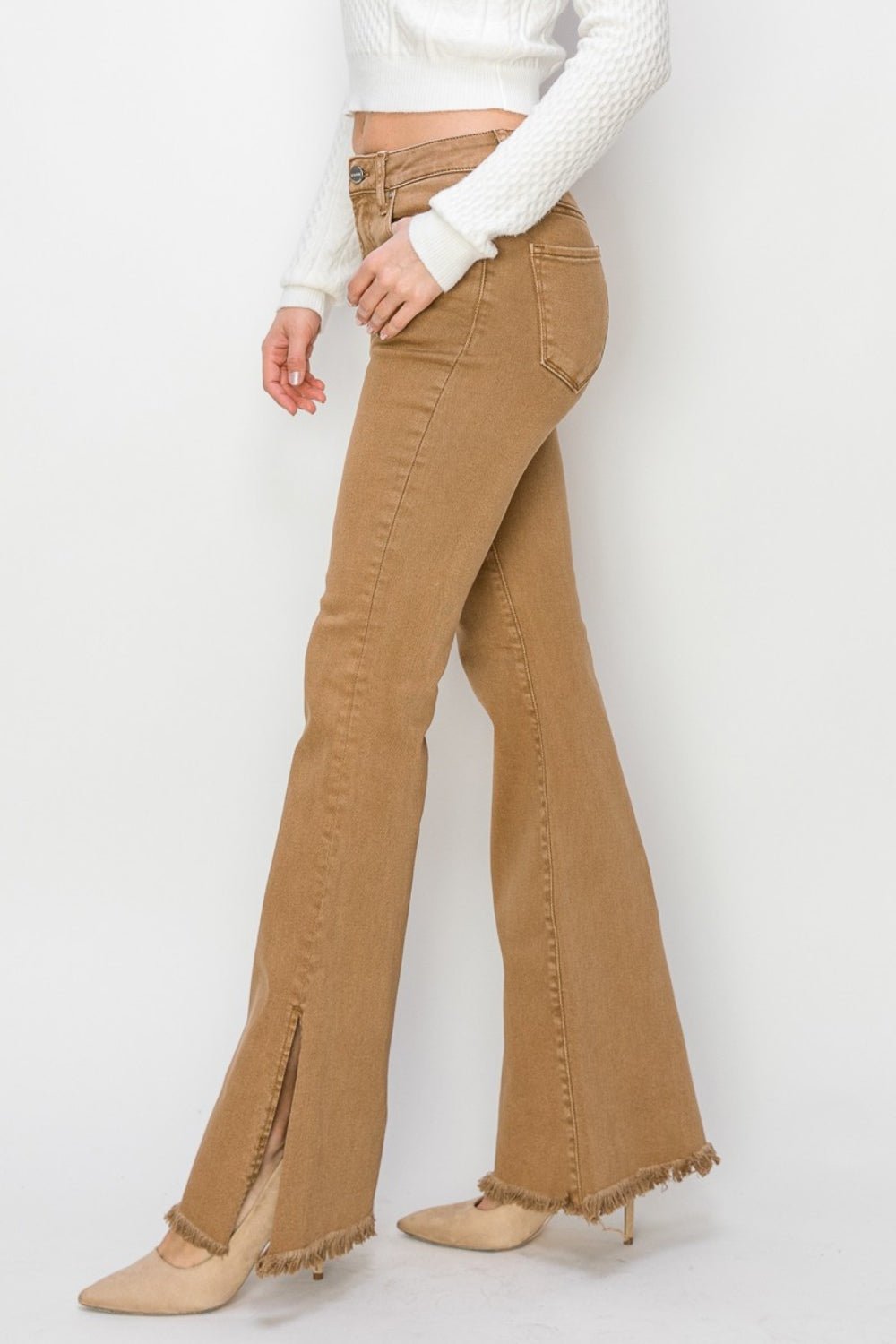 RISEN Bailey High Waist Side Slit Flare Jeans - Dear Autumn