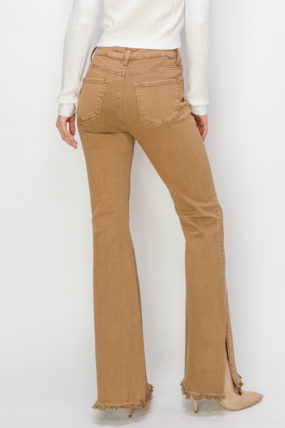 RISEN Bailey High Waist Side Slit Flare Jeans - Dear Autumn