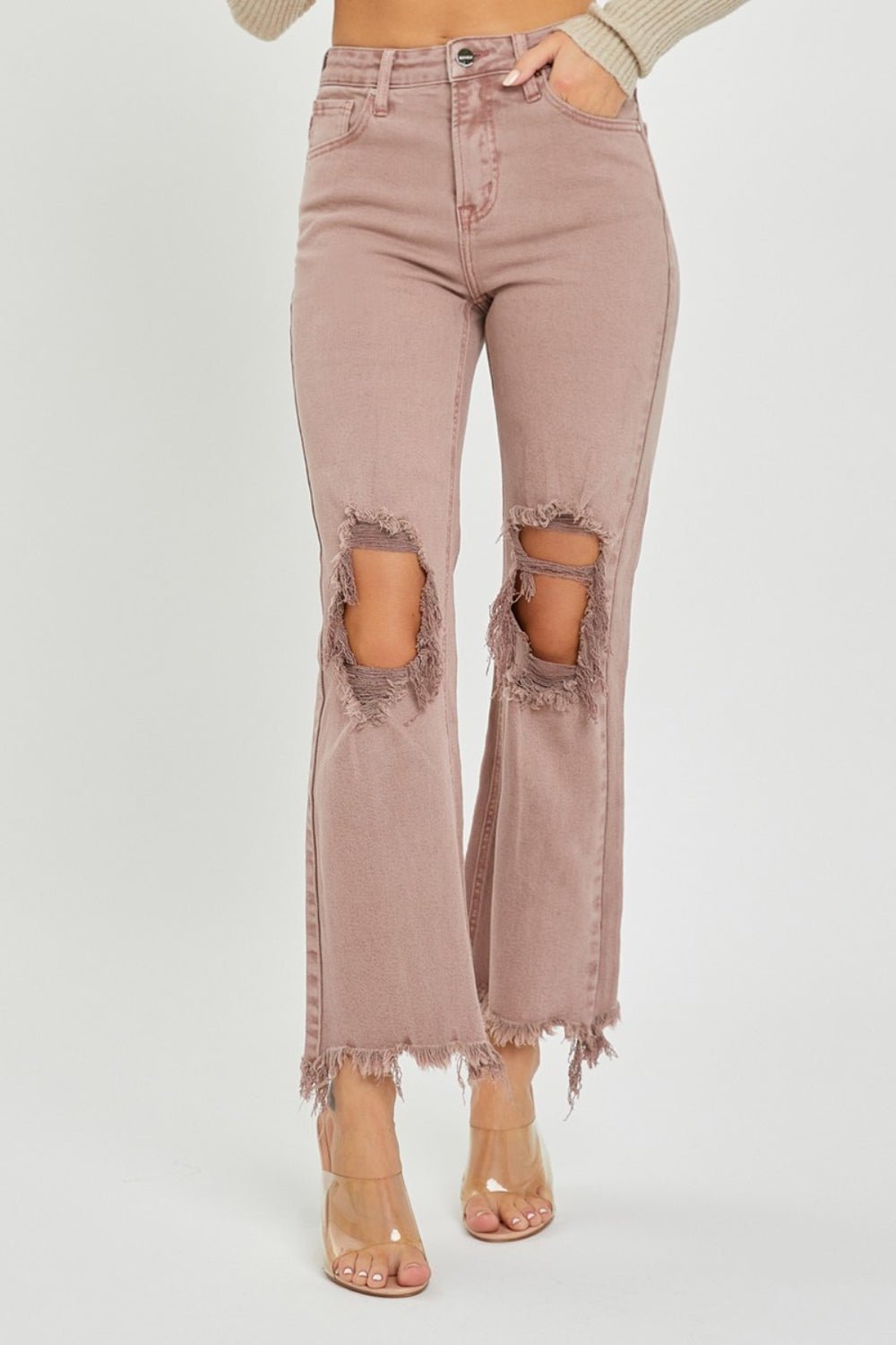 RISEN Distressed Ankle Bootcut Jeans - Dear Autumn