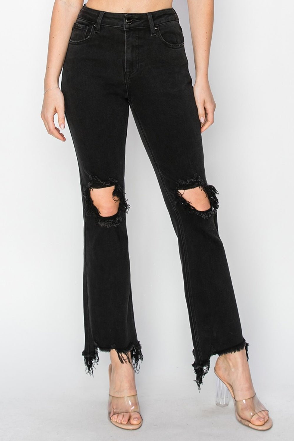 RISEN Distressed Raw Hem Jeans with Pockets - Dear Autumn