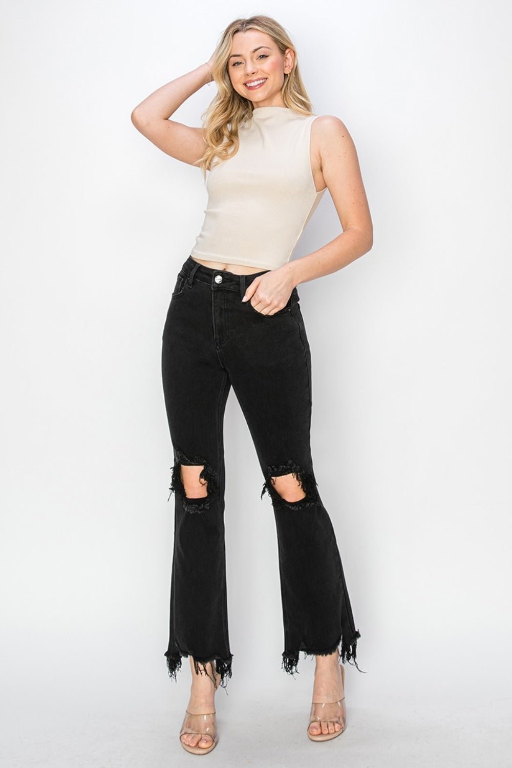 RISEN Distressed Raw Hem Jeans with Pockets - Dear Autumn