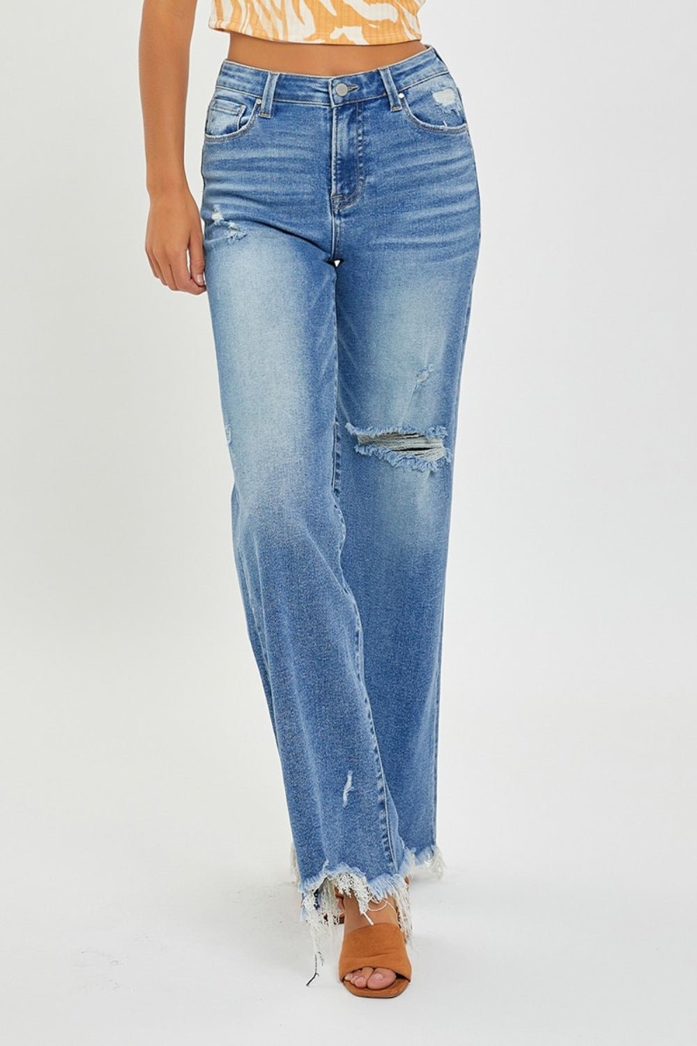 RISEN High Rise Frayed Hem Wide Leg Jeans - Dear Autumn