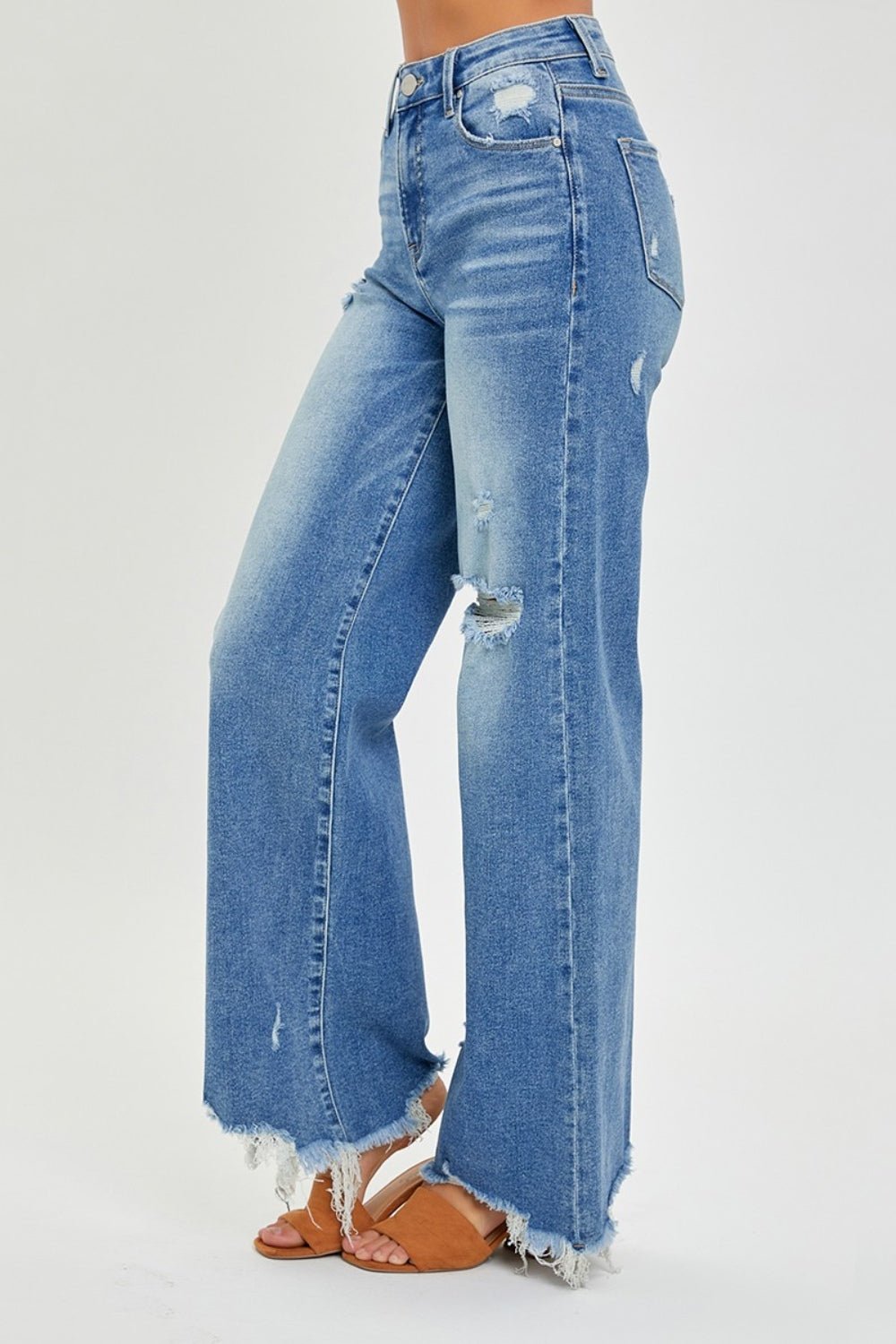 RISEN High Rise Frayed Hem Wide Leg Jeans - Dear Autumn