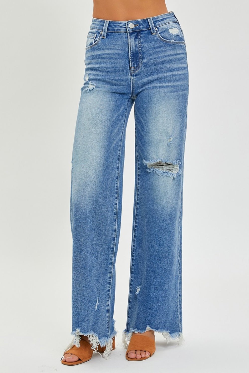 RISEN High Rise Frayed Hem Wide Leg Jeans - Dear Autumn