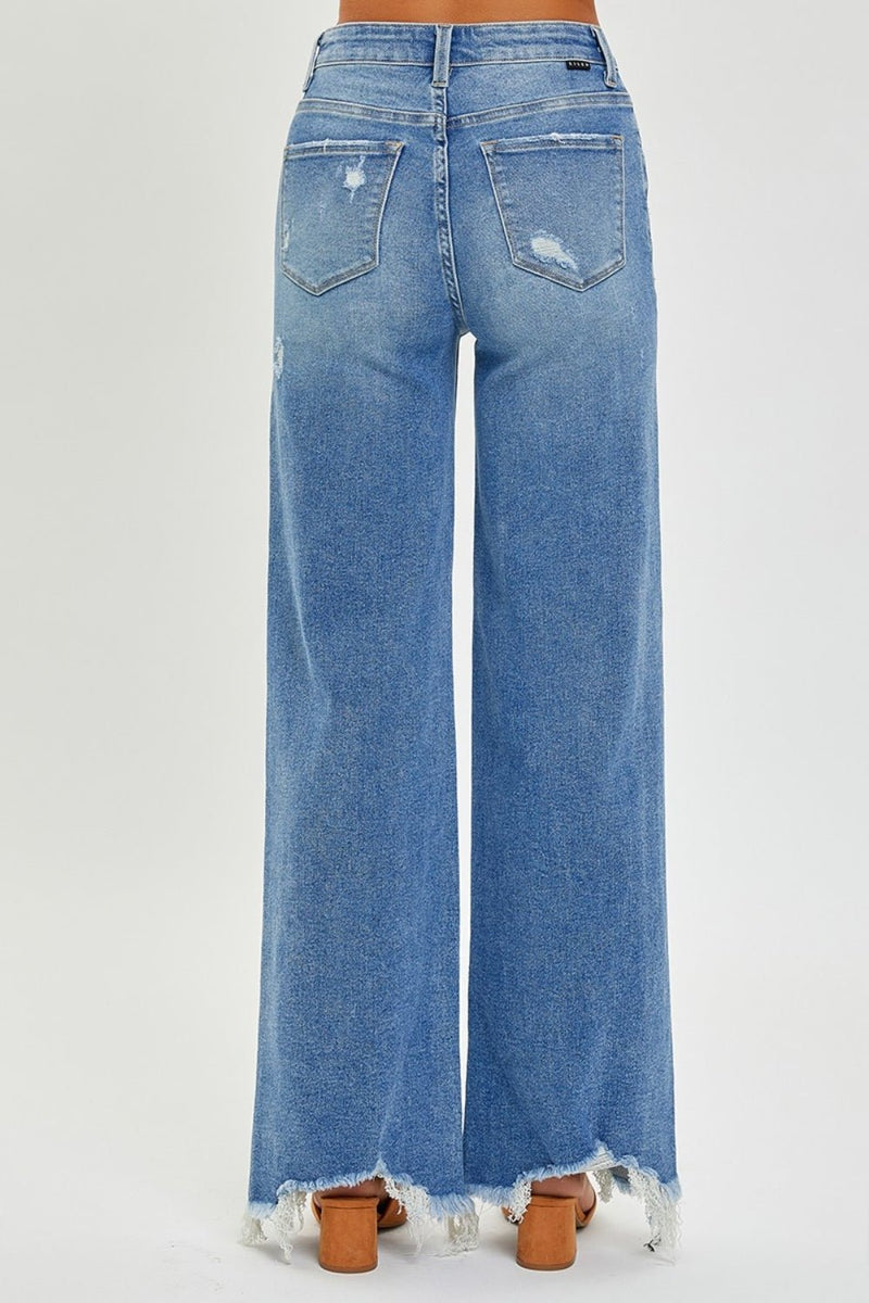 RISEN High Rise Frayed Hem Wide Leg Jeans - Dear Autumn