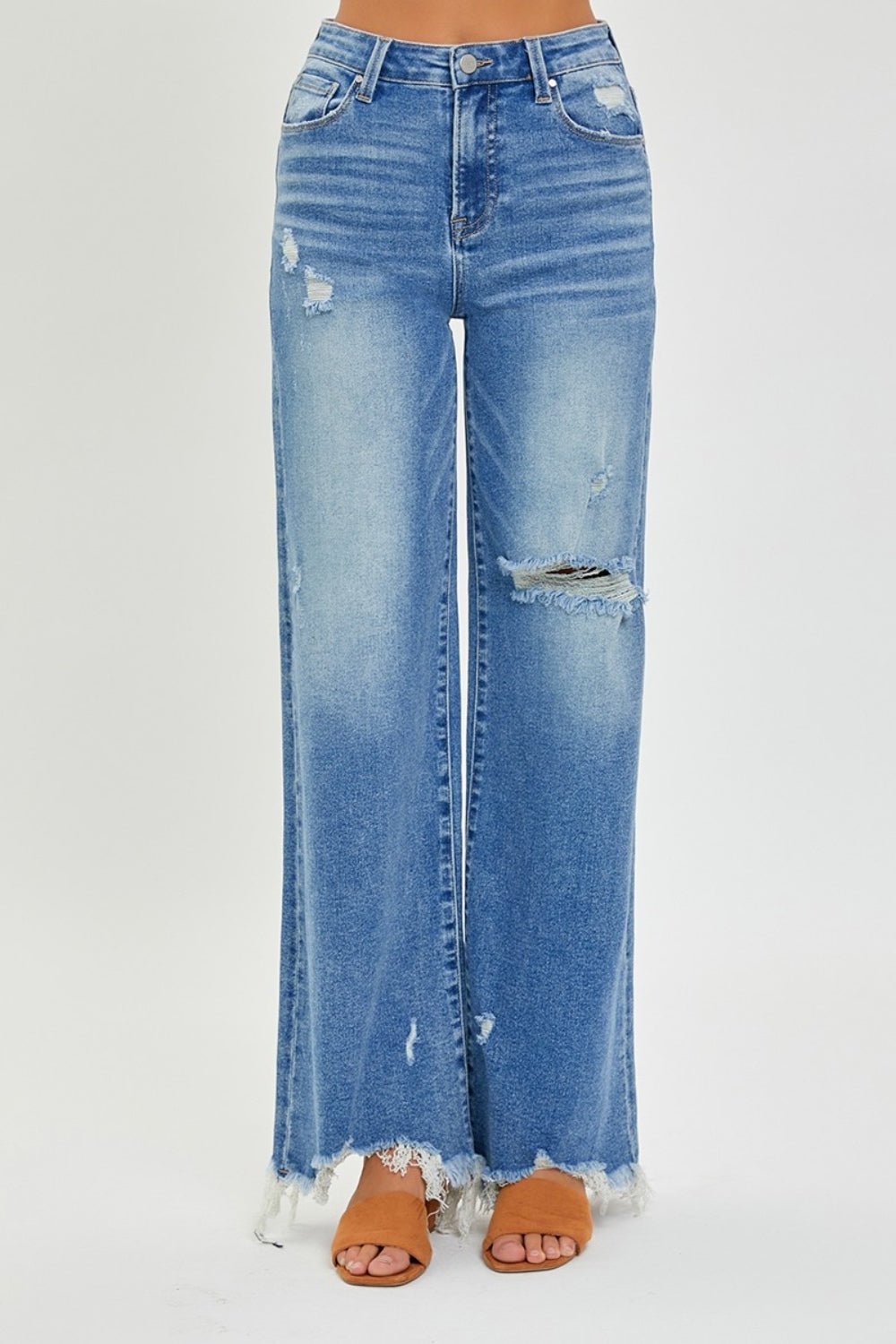 RISEN High Rise Frayed Hem Wide Leg Jeans - Dear Autumn