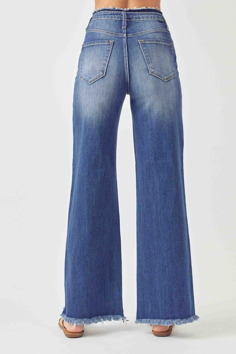 RISEN High Waist Raw Hem Wide Leg Jeans - Dear Autumn