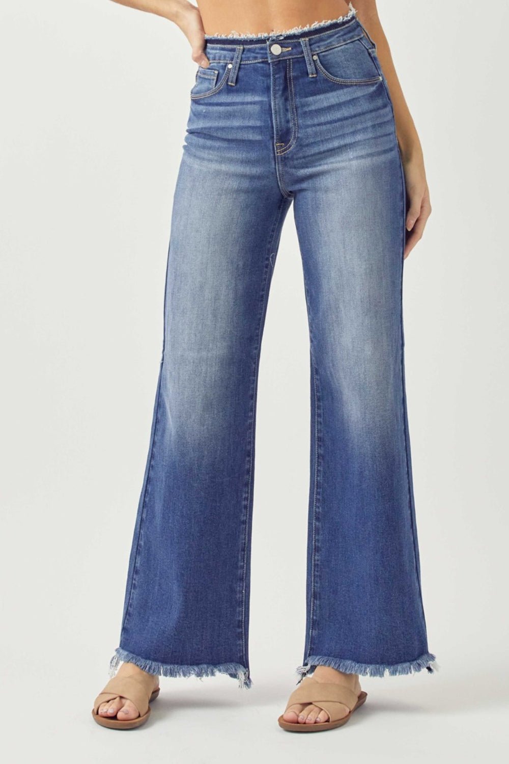 RISEN High Waist Raw Hem Wide Leg Jeans - Dear Autumn