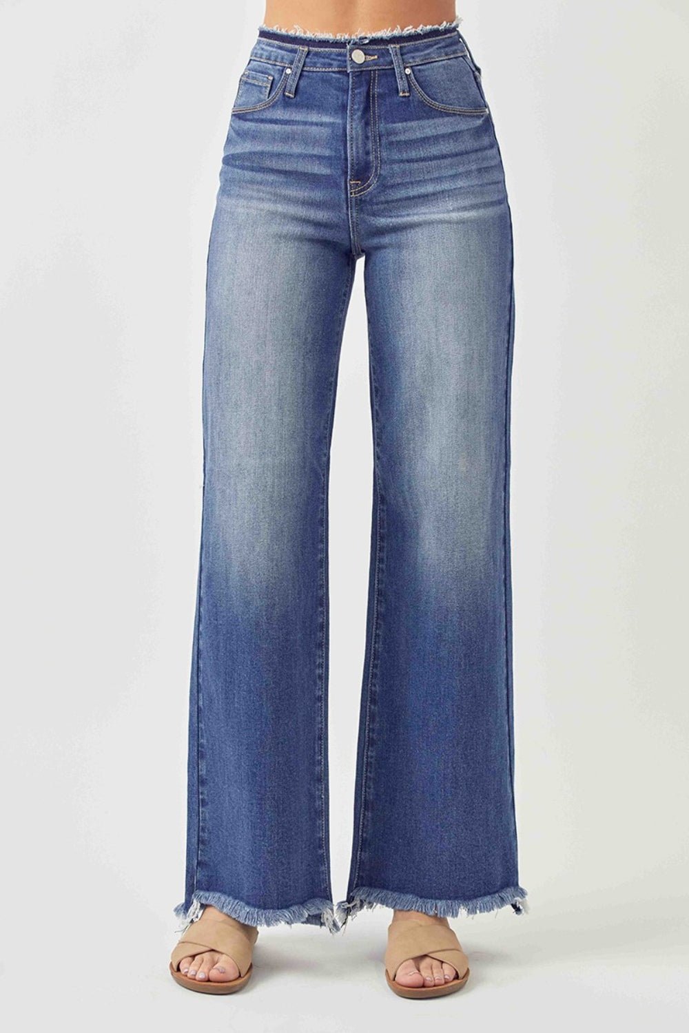 RISEN High Waist Raw Hem Wide Leg Jeans - Dear Autumn