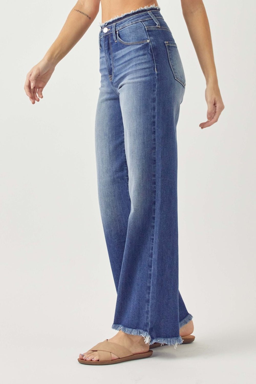 RISEN High Waist Raw Hem Wide Leg Jeans - Dear Autumn