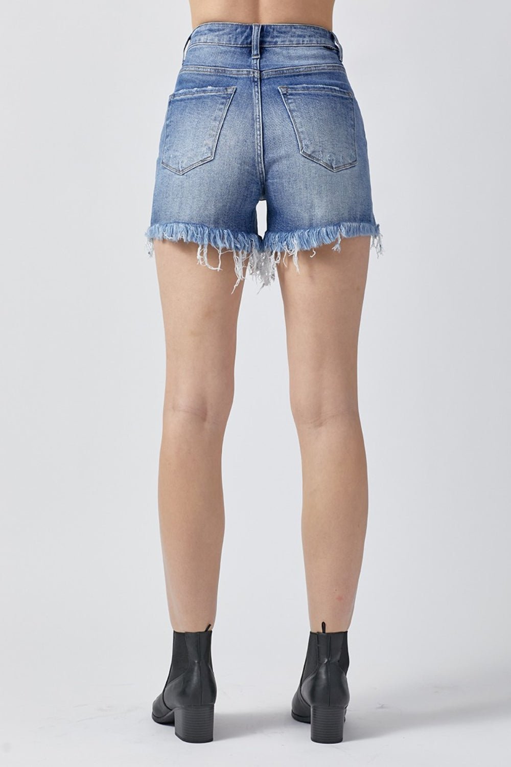 RISEN Raw Hem Asymmetrical Waist Denim Shorts - Dear Autumn