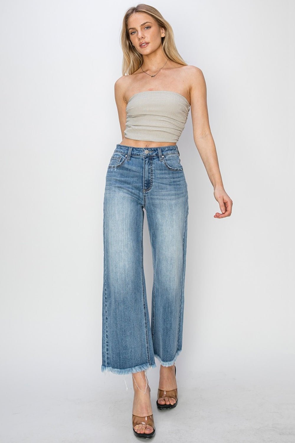 RISEN Raw Hem Cropped Wide Leg Jeans - Dear Autumn