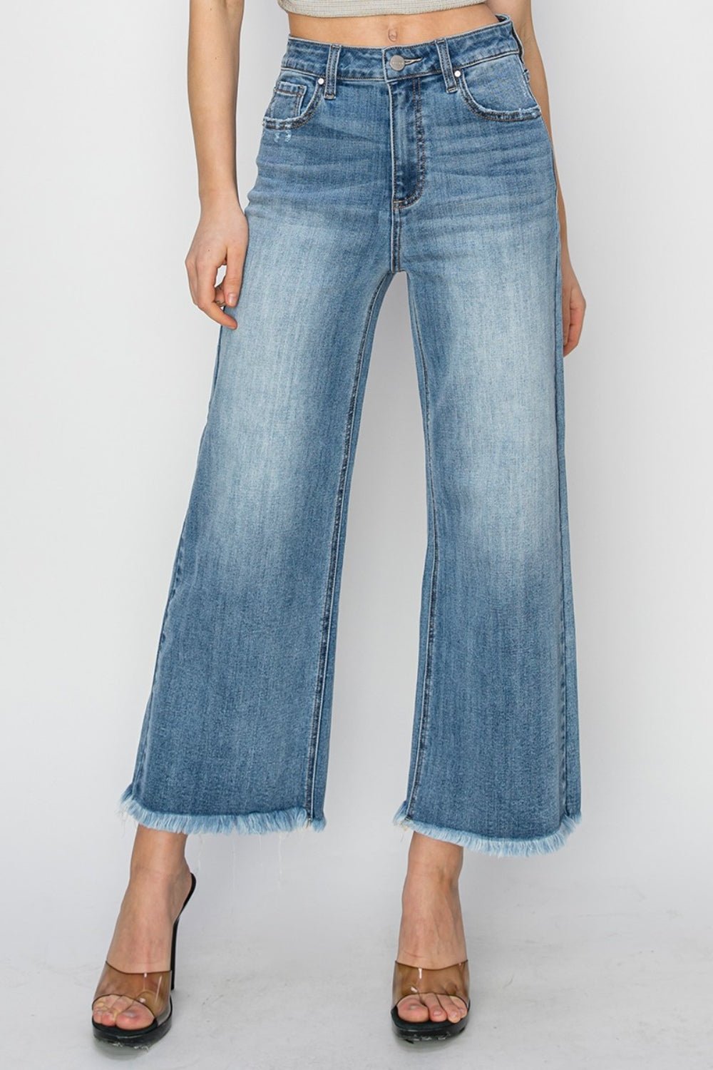 RISEN Raw Hem Cropped Wide Leg Jeans - Dear Autumn