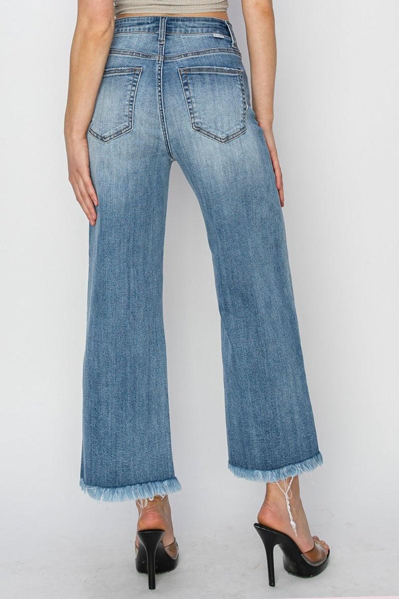 RISEN Raw Hem Cropped Wide Leg Jeans - Dear Autumn