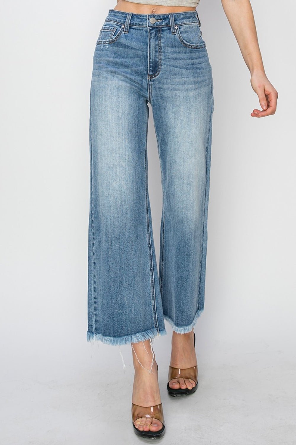 RISEN Raw Hem Cropped Wide Leg Jeans - Dear Autumn