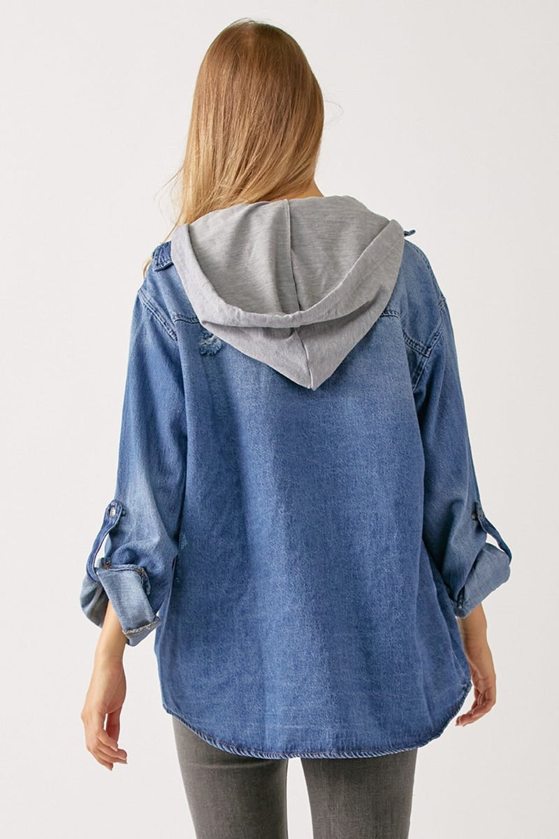 RISEN Zip Up Hooded Denim Shirt - Dear Autumn