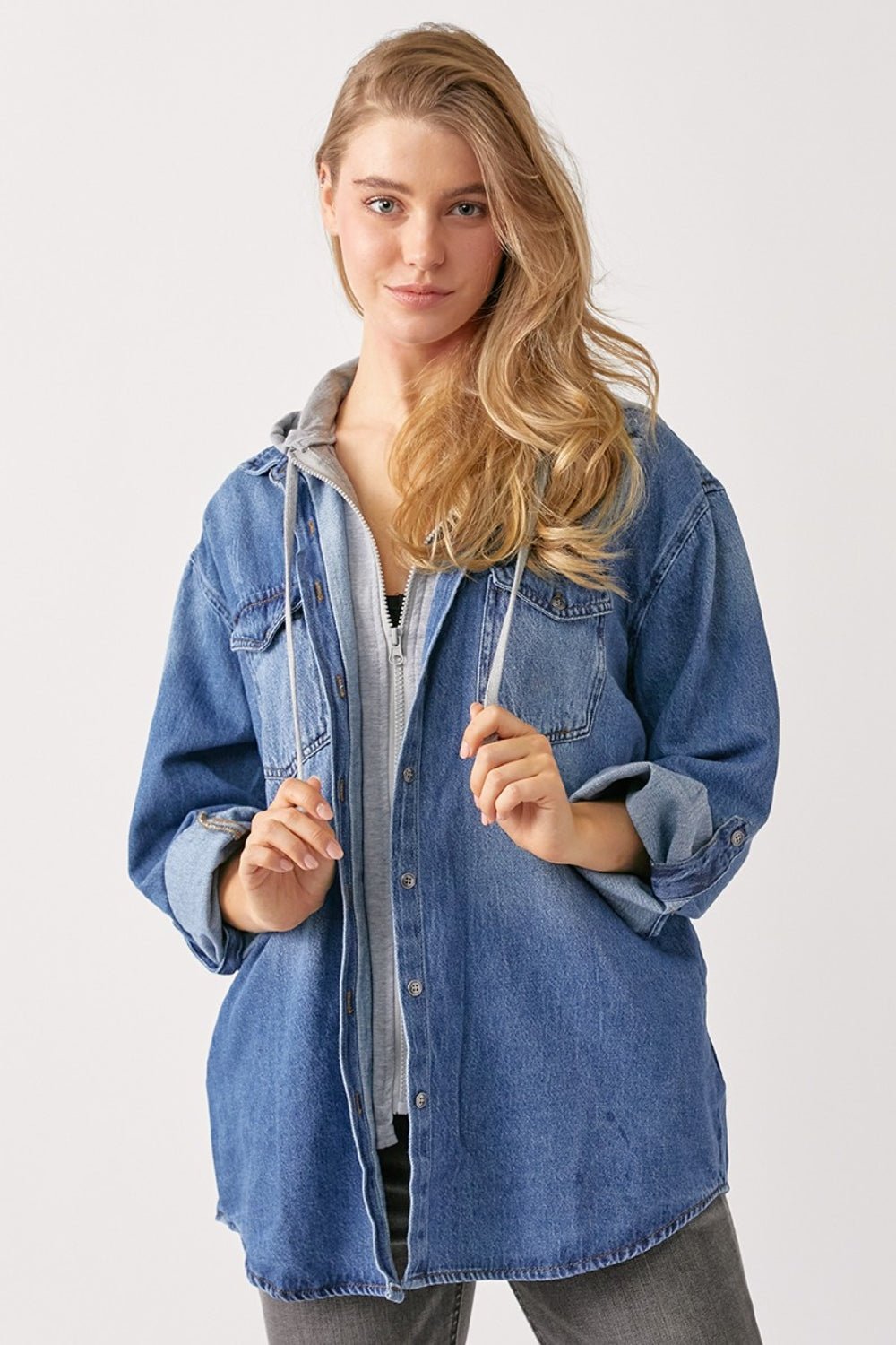 RISEN Zip Up Hooded Denim Shirt - Dear Autumn