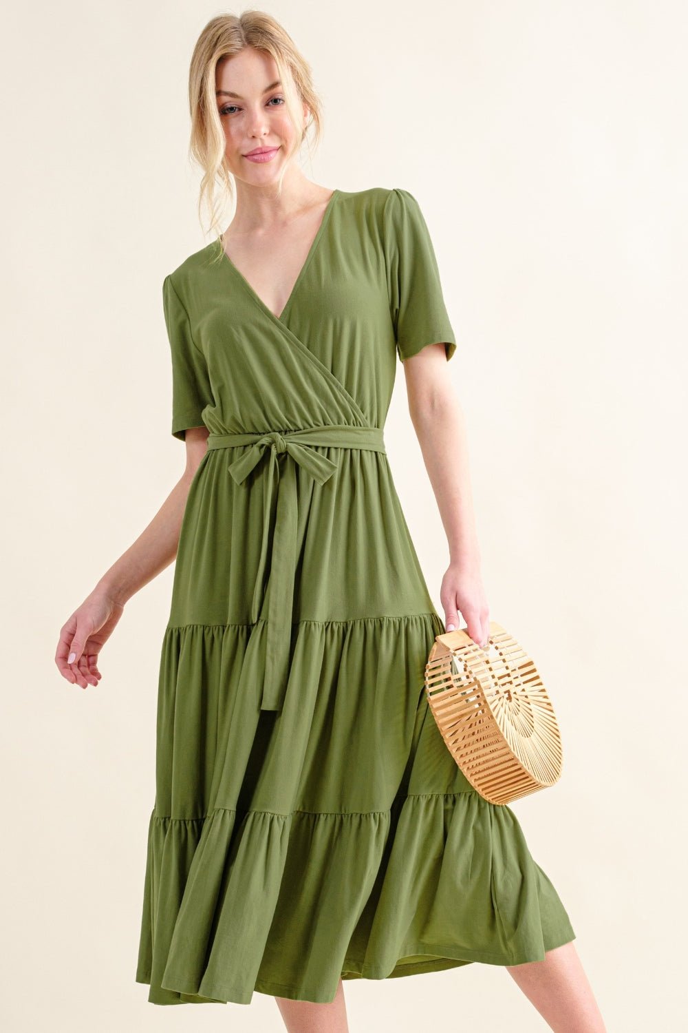 Soft Short Sleeve Tiered Midi Dress - Dear Autumn