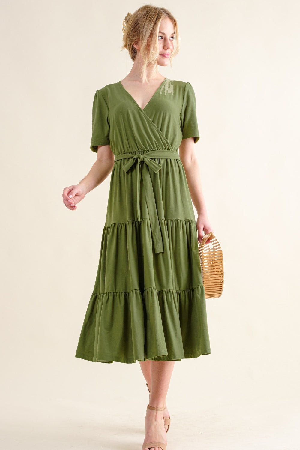 Soft Short Sleeve Tiered Midi Dress - Dear Autumn