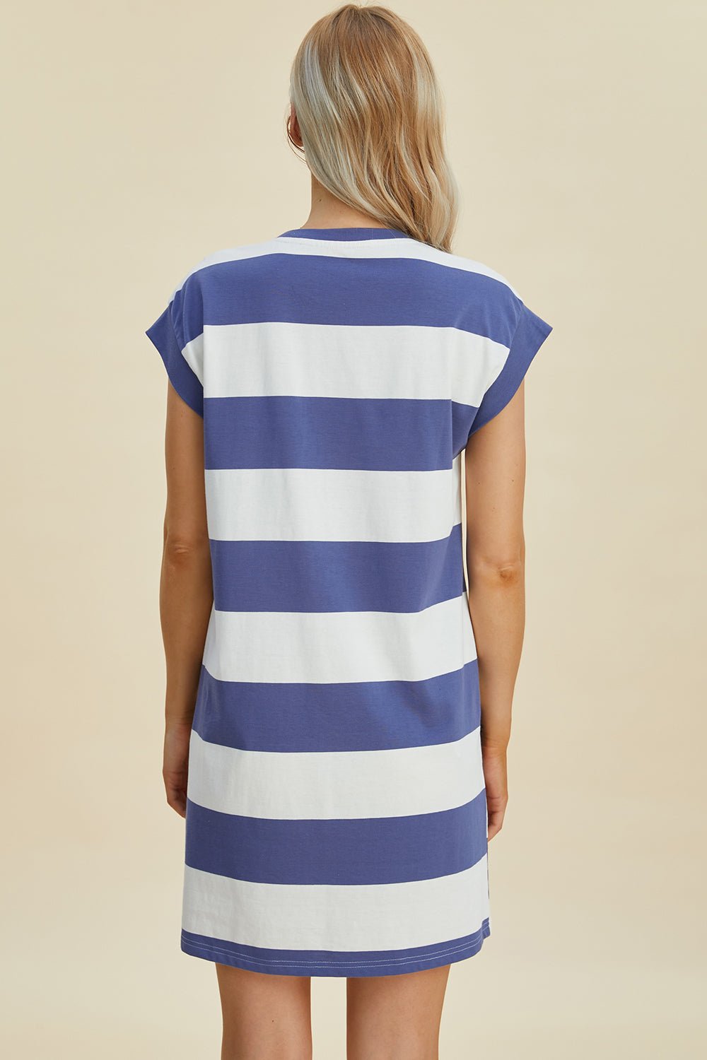 Striped Round Neck Cap Sleeve Mini Dress - Dear Autumn