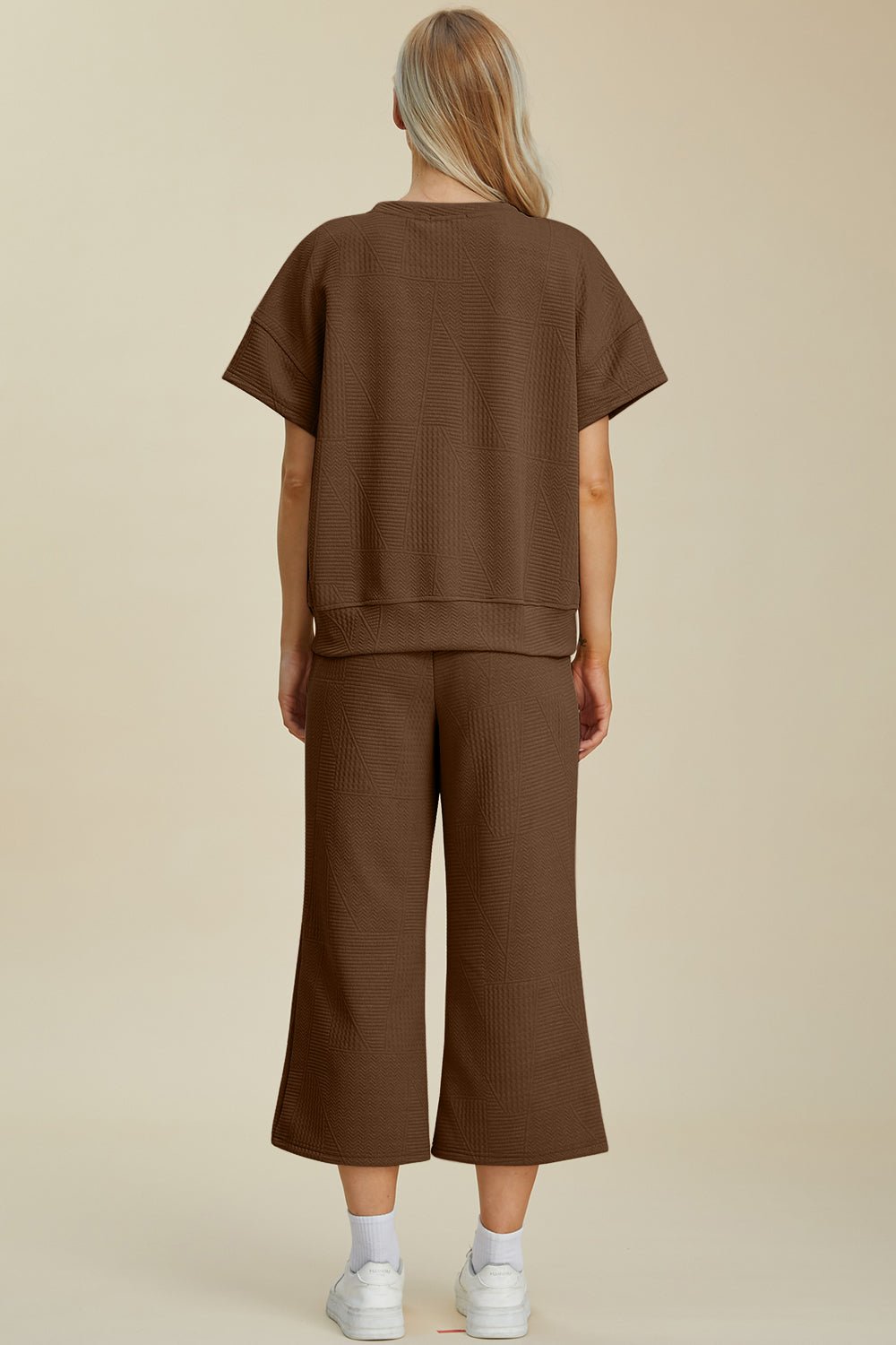 Texture Round Neck Top and Pants Set - Dear Autumn