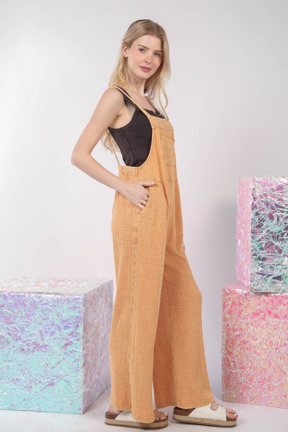 VERY J Texture Washed Wide Leg Overalls - Dear Autumn