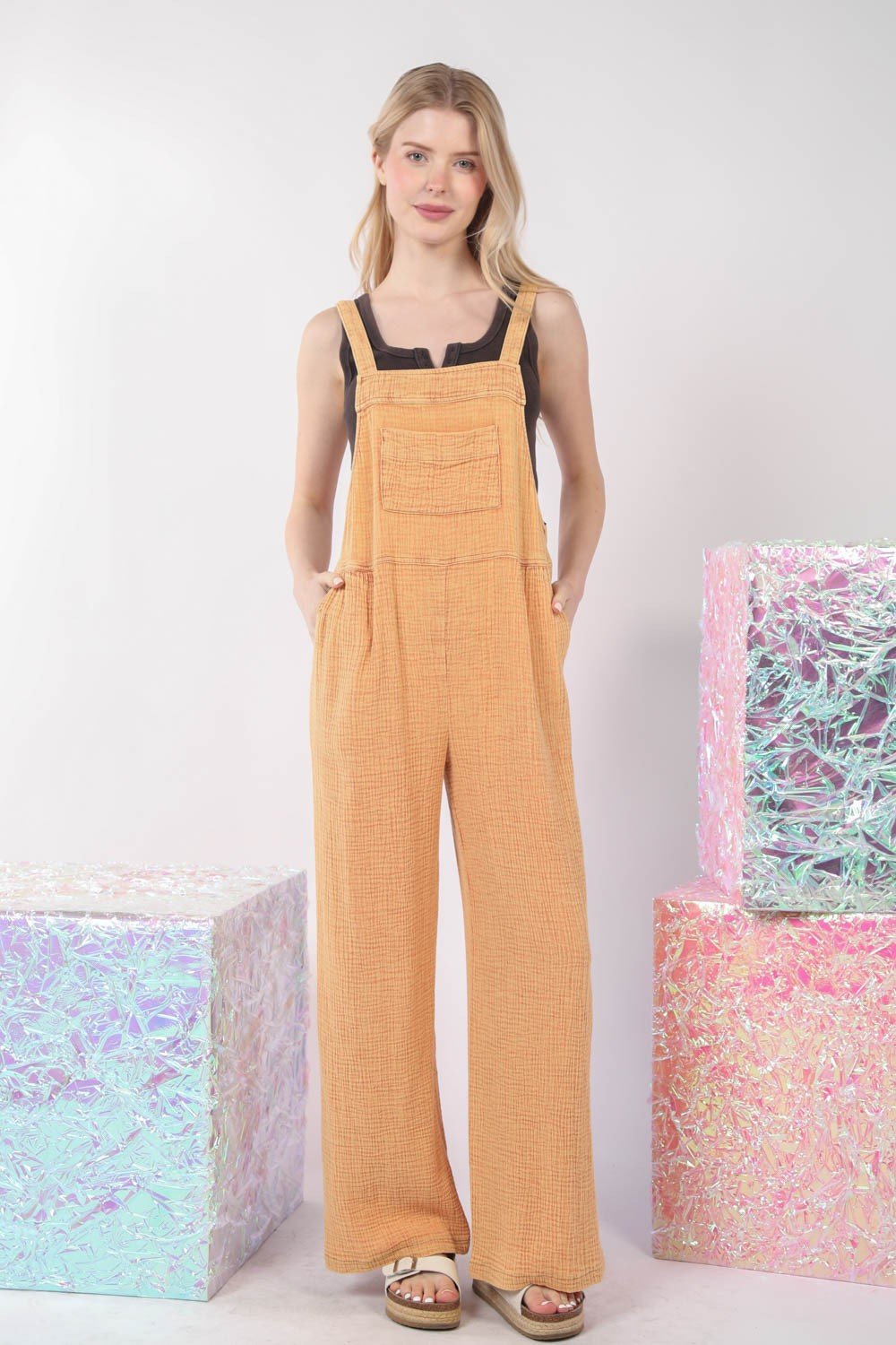 VERY J Texture Washed Wide Leg Overalls - Dear Autumn