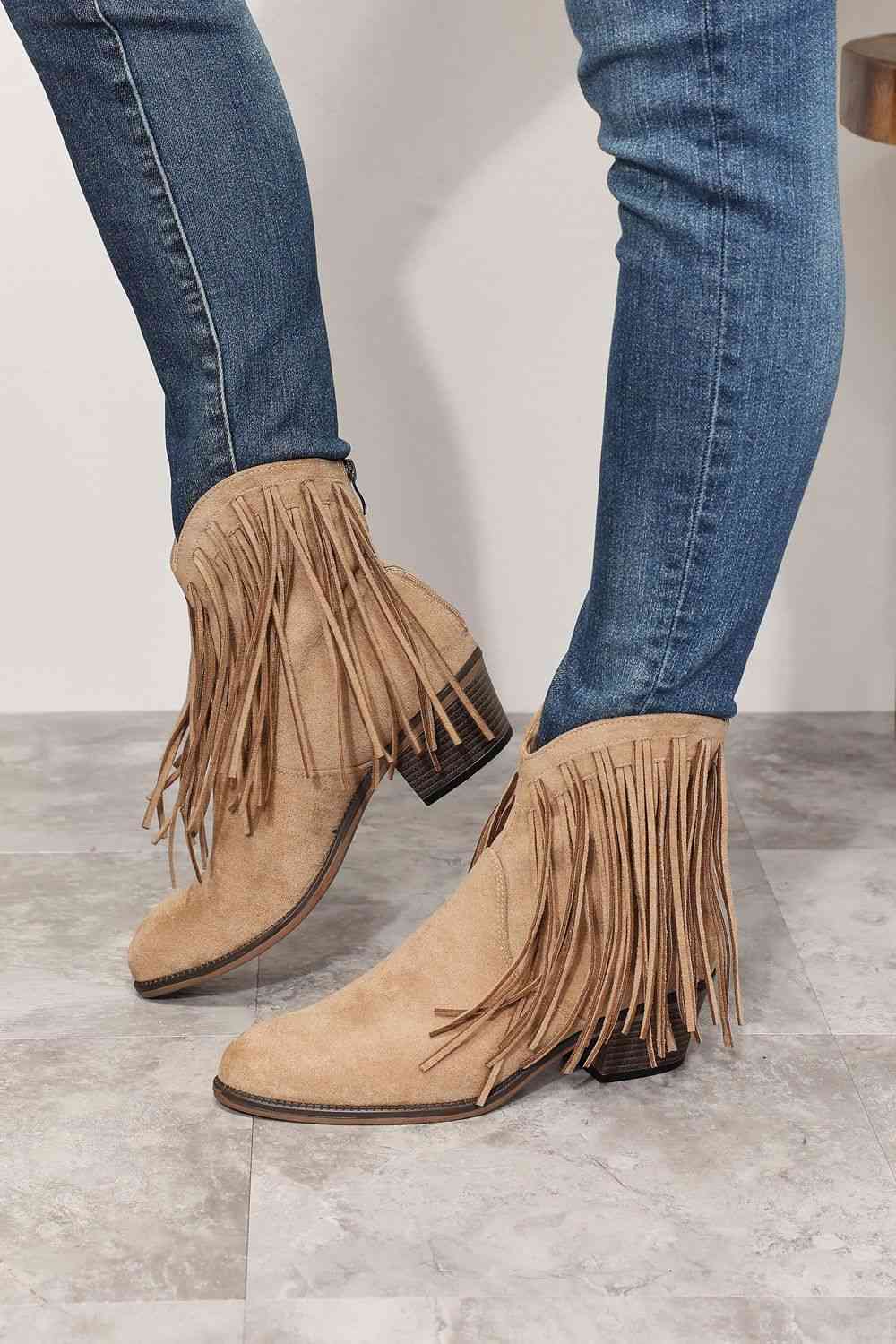 Women's Fringe Cowboy Western Ankle Boots - Dear Autumn