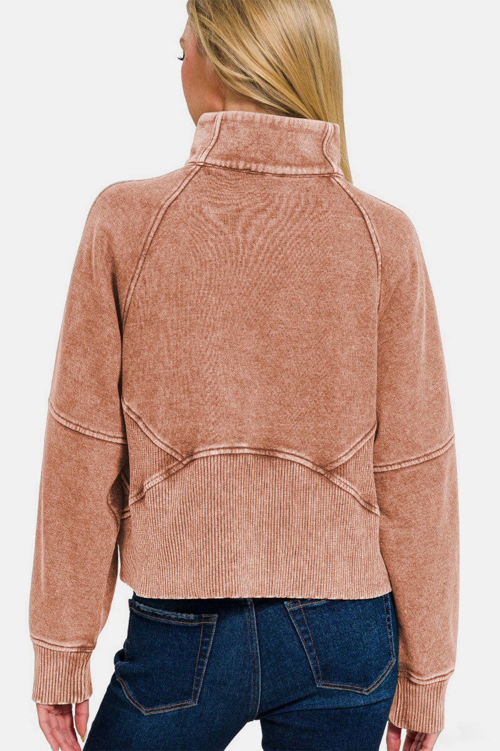 Zenana Acid Washed Half Zip Fleece Sweatshirt - Dear Autumn