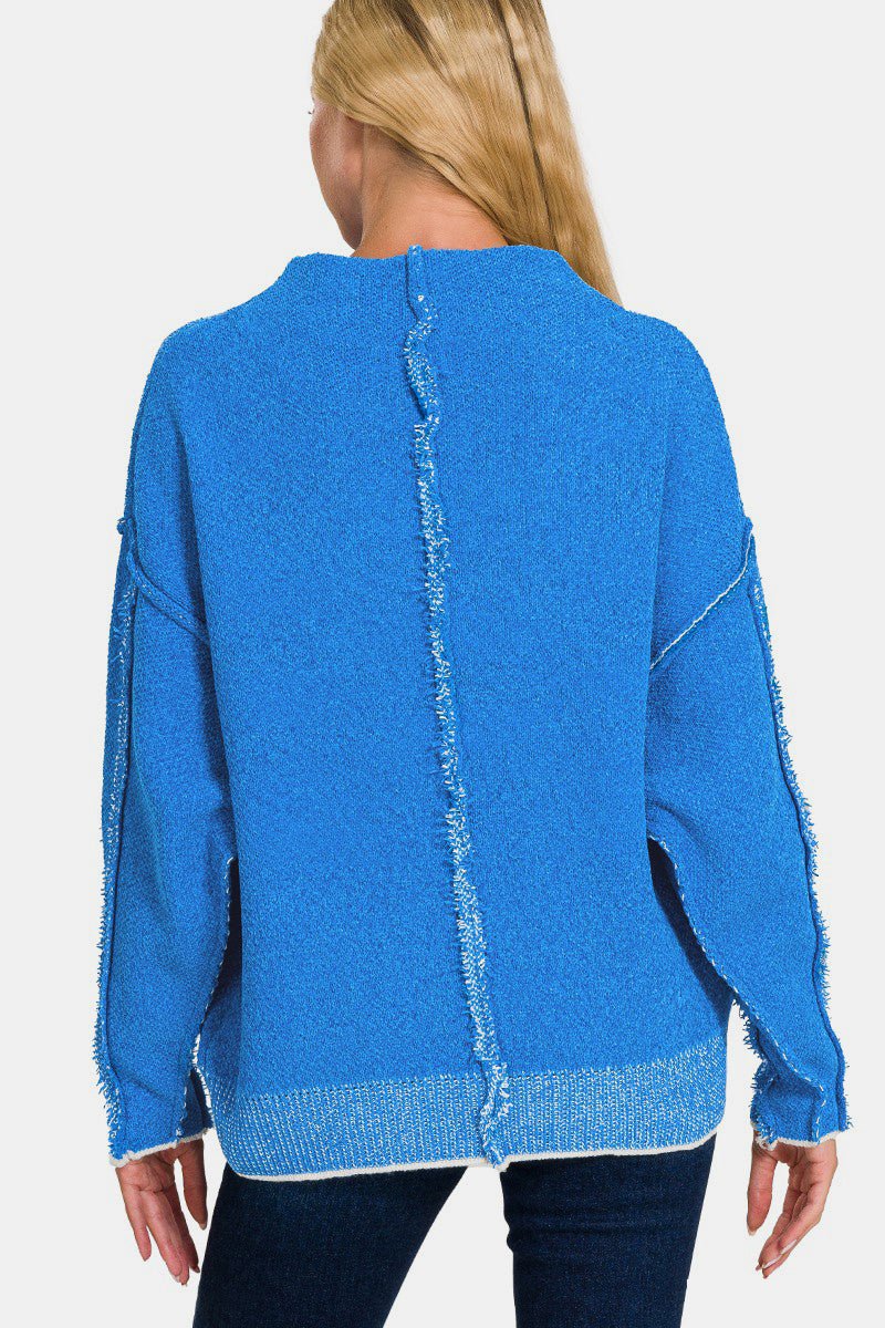 Zenana Exposed Seam Mock Neck Long Sleeve Sweater - Dear Autumn