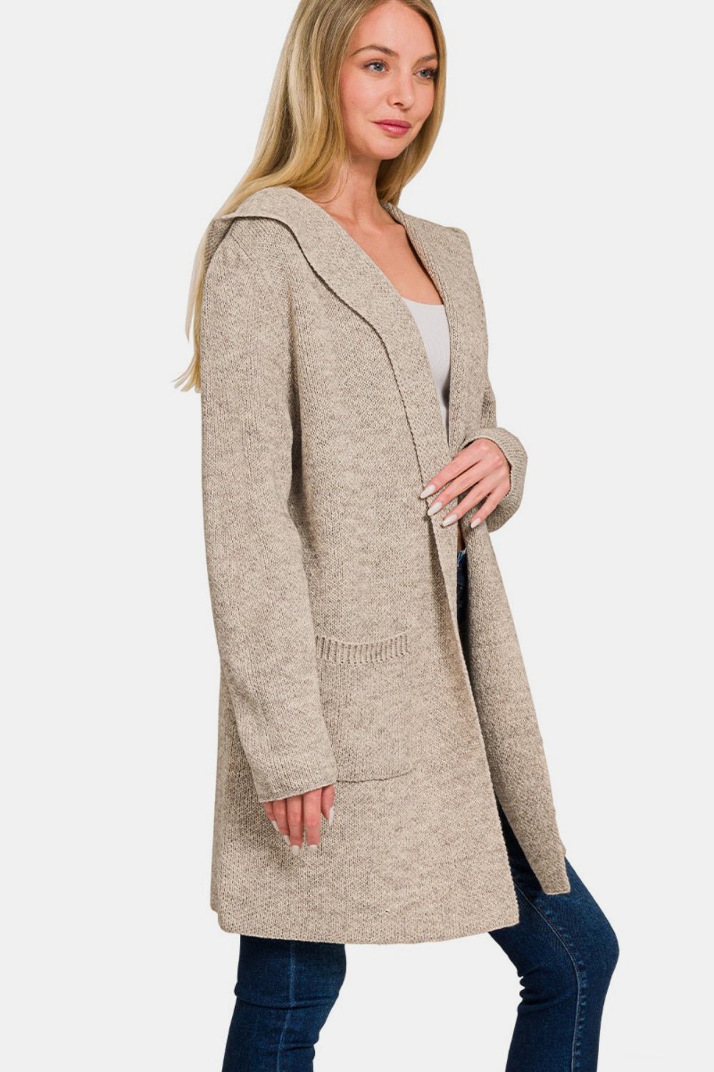 Zenana Hooded Open Front Sweater Cardigan - Dear Autumn