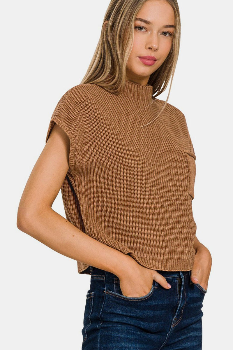 Zenana Mock Neck Short Sleeve Cropped Sweater - Dear Autumn