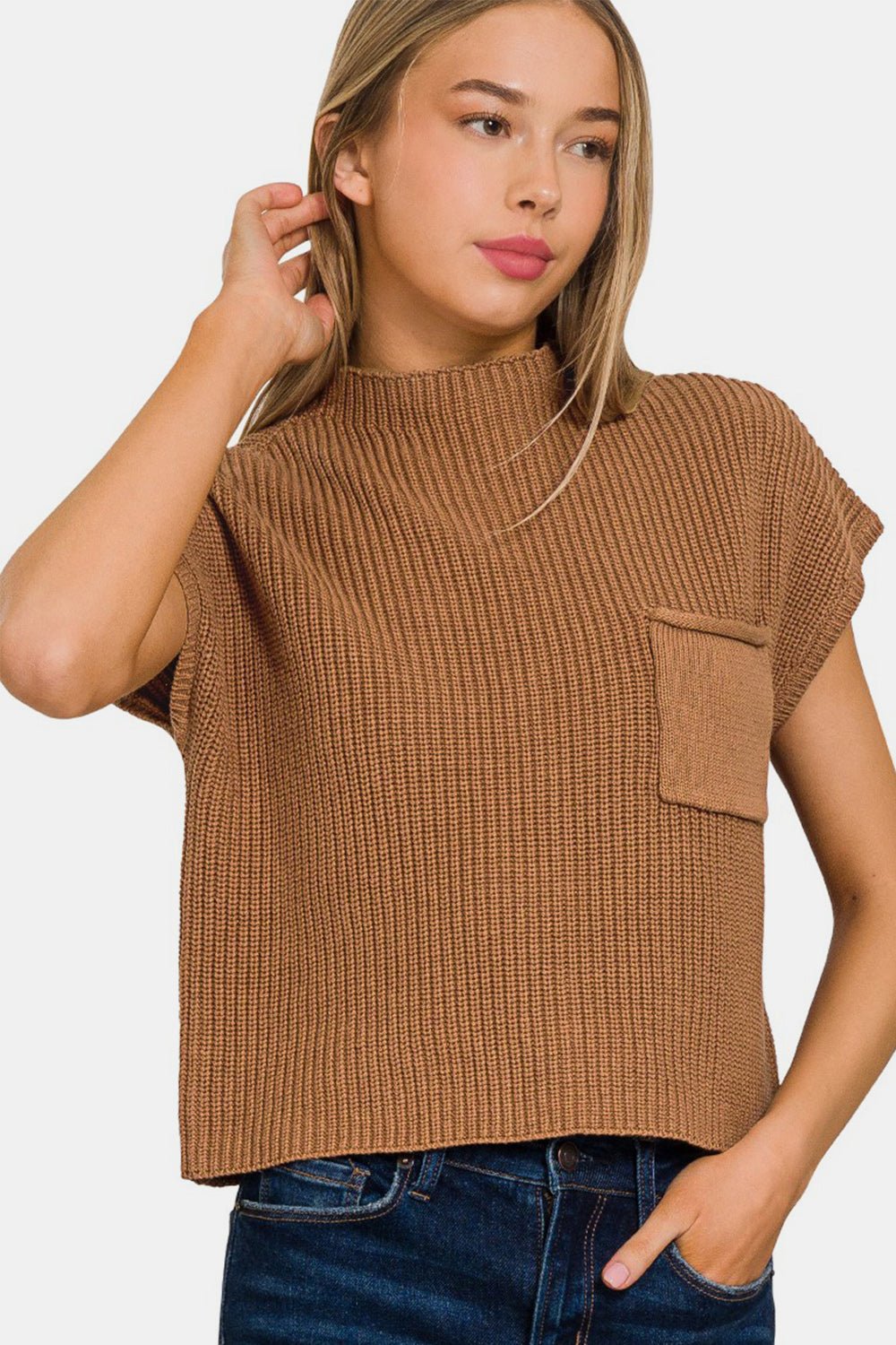 Zenana Mock Neck Short Sleeve Cropped Sweater - Dear Autumn