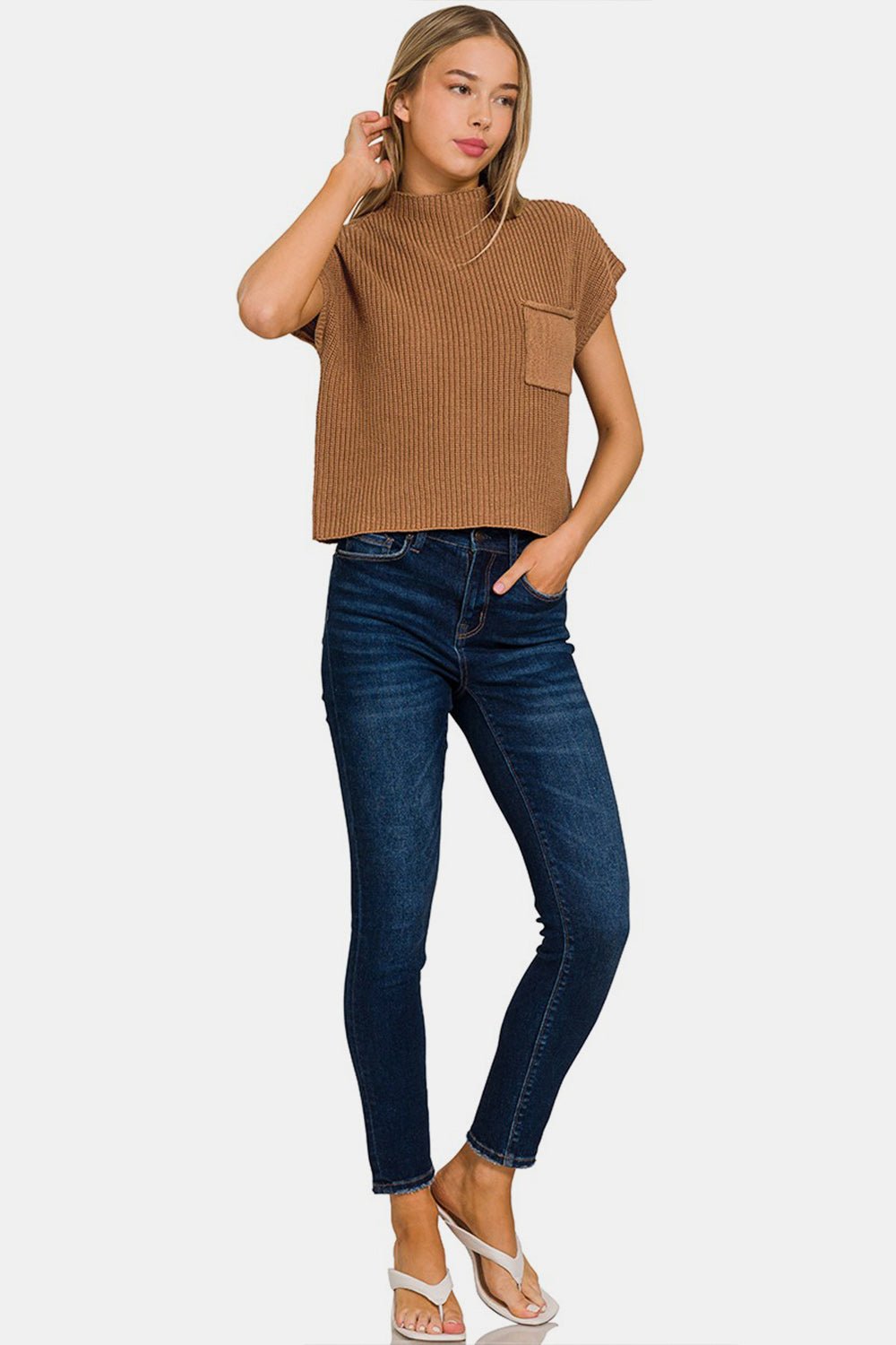 Zenana Mock Neck Short Sleeve Cropped Sweater - Dear Autumn