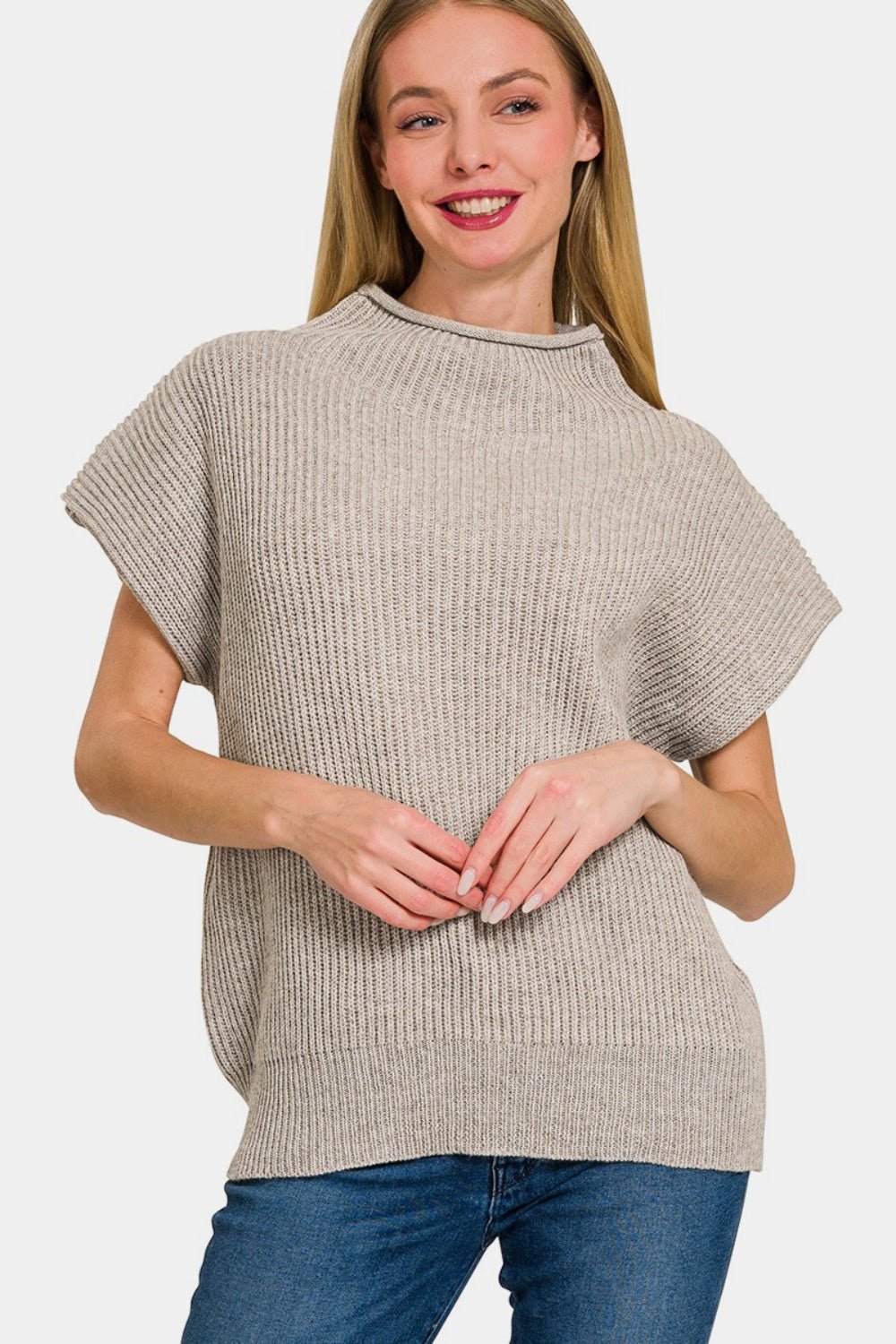 Zenana Short Sleeve Mock Neck Sweater - Dear Autumn