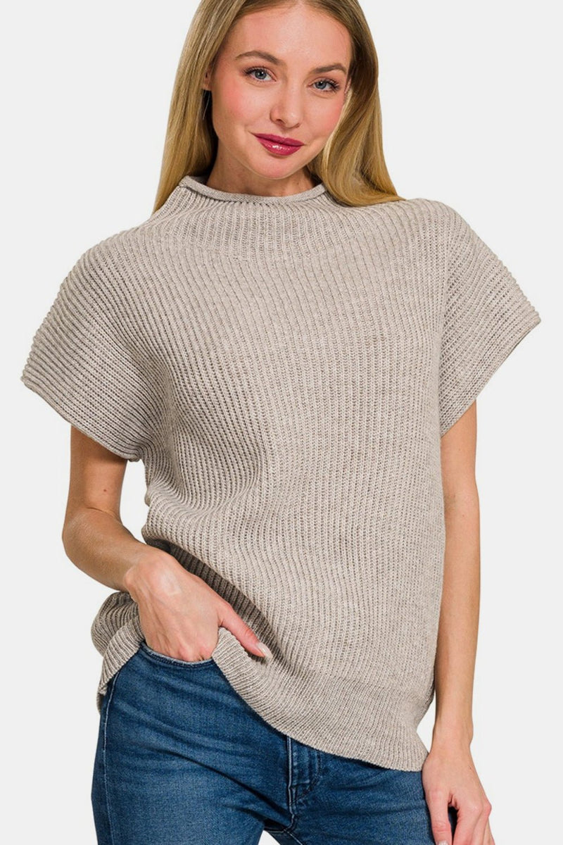 Zenana Short Sleeve Mock Neck Sweater - Dear Autumn